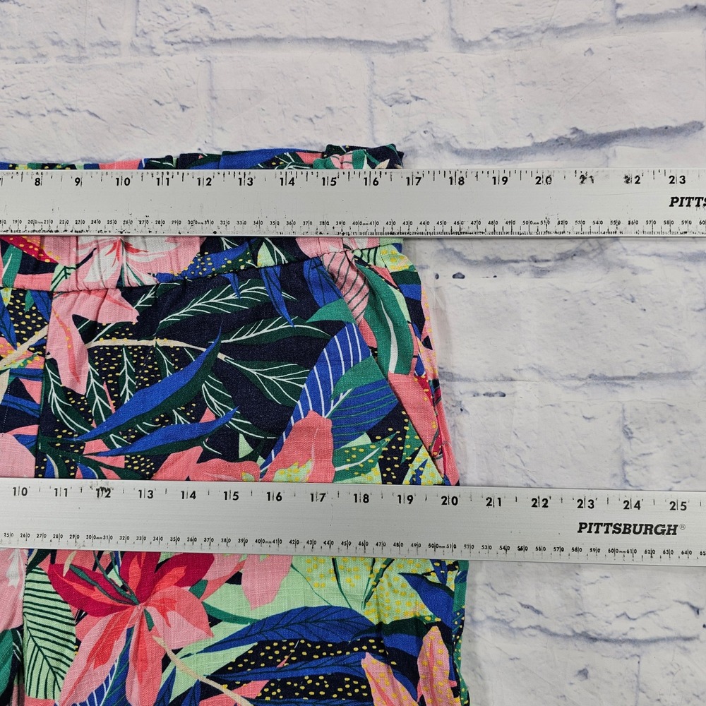 LOFT Wide Leg Pants Women L Multicolor Tropical Floral Elastic Waist Cropped - Picture 6 of 12